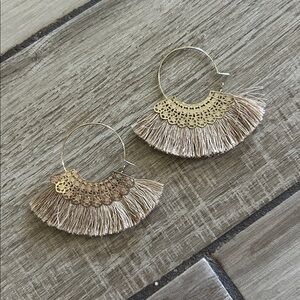 Francesca's Collections Gold and Tan Tassel Earrings
